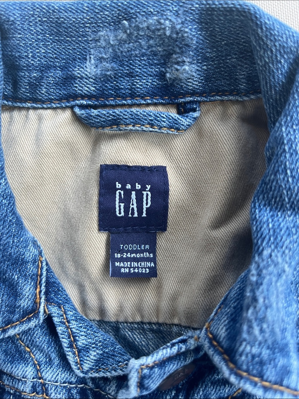 GAP Kids Blue Denim Jacket with Red Patch + Old Navy Jeans + Nike Sweatshirt